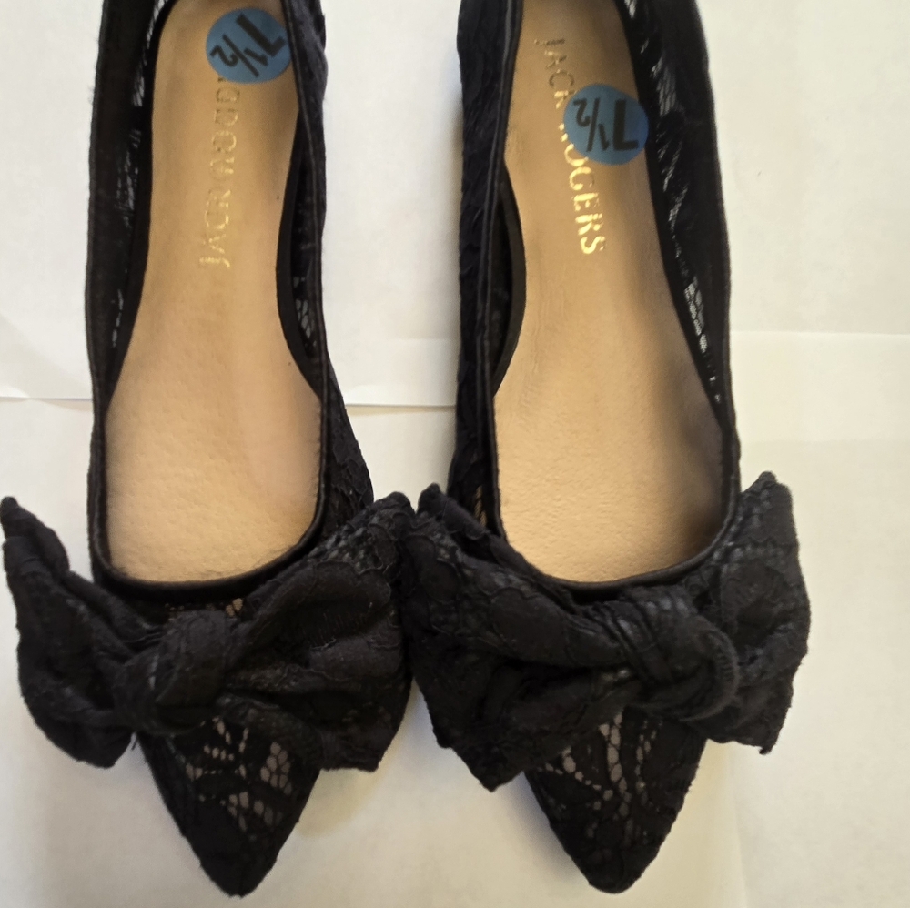 Jack Rogers Black Lace Bow Loafers
